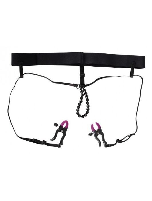 Трусики с зажимами для половых губ и бусинками для массажа промежности - Orion - купить с доставкой в Пензе