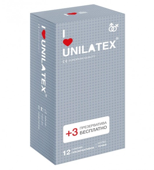 Презервативы с точками Unilatex Dotted - 12 шт. + 3 шт. в подарок - Unilatex - купить с доставкой в Пензе