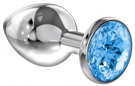 Большая серебристая анальная пробка Diamond Light blue Sparkle Large с голубым кристаллом - 8 см. - Lola Games - купить с доставкой в Пензе