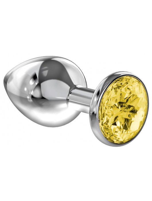 Малая серебристая анальная пробка Diamond Yellow Sparkle Small с жёлтым кристаллом - 7 см. - Lola Games - купить с доставкой в Пензе