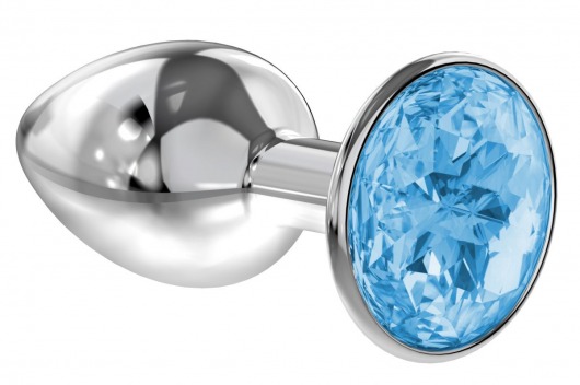 Малая серебристая анальная пробка Diamond Light blue Sparkle Small с голубым кристаллом - 7 см. - Lola Games - купить с доставкой в Пензе