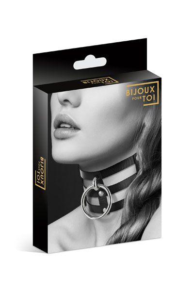 Чёрный тройной чокер с большим кольцом - Bijoux Pour Toi - купить с доставкой в Пензе
