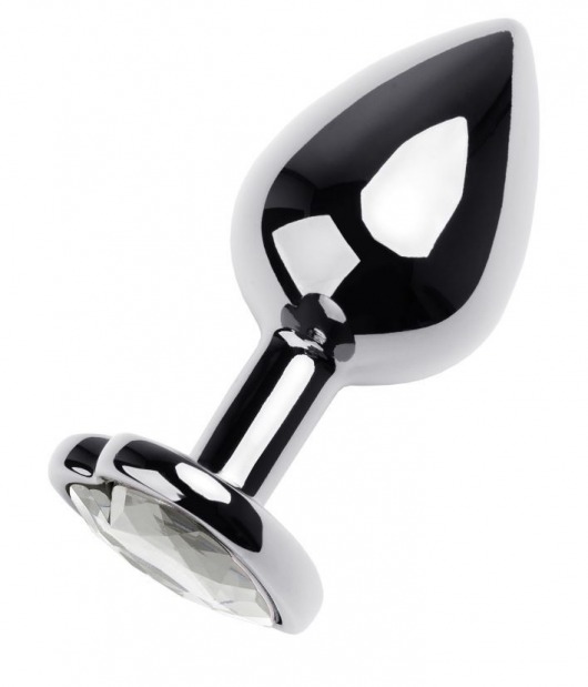 Серебристая анальная пробка с прозрачным кристаллом-сердцем - 8 см. - ToyFa - купить с доставкой в Пензе