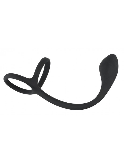 Эрекционное кольцо с утяжкой на мошонку и анальным плаг Black Velvets - Orion - в Пензе купить с доставкой