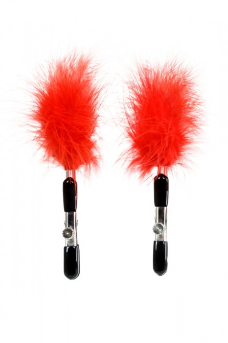 Зажимы для сосков с красным пухом Theatre - ToyFa - купить с доставкой в Пензе