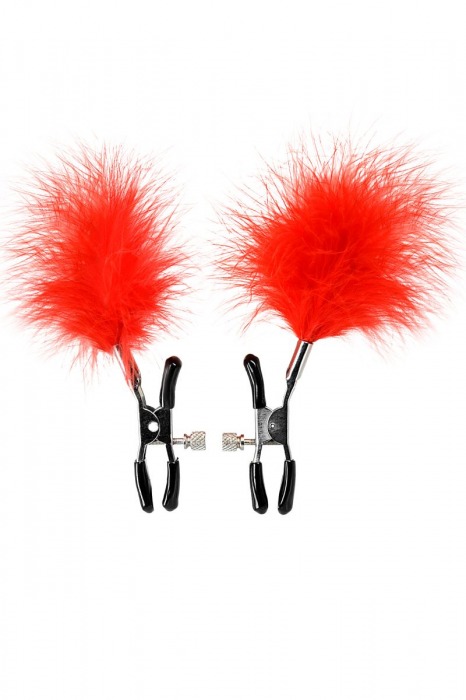 Зажимы для сосков с красным пухом Theatre - ToyFa - купить с доставкой в Пензе