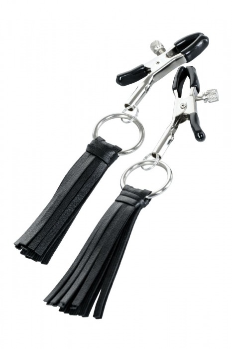 Черно-серебристые зажимы для сосков Theatre с кисточками - ToyFa - купить с доставкой в Пензе