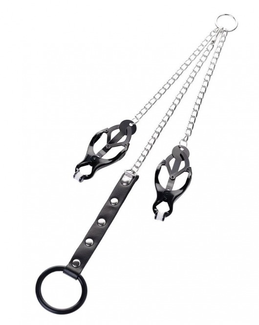 Черно-серебристые зажимы для сосков с кольцом для пениса TOYFA Metal - ToyFa - купить с доставкой в Пензе